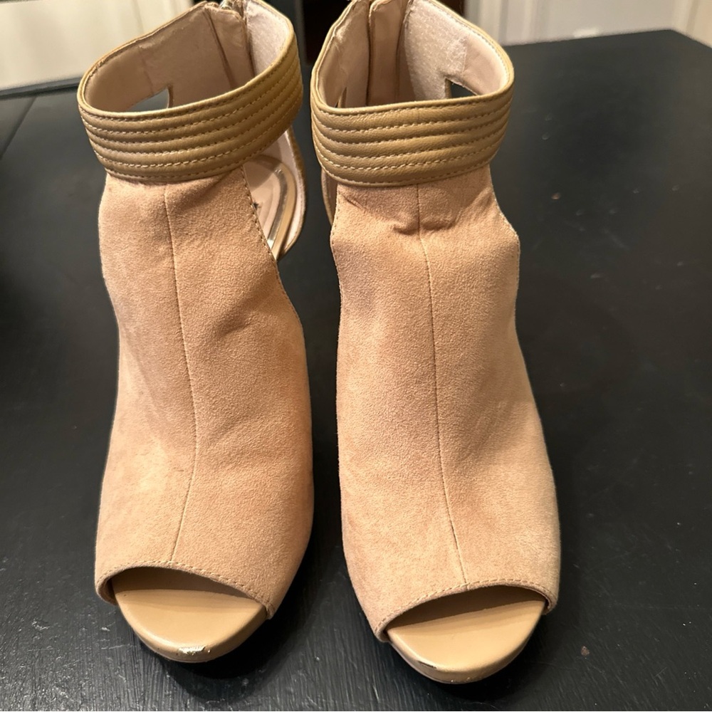 Beige Peep-Toe Ankle Boots